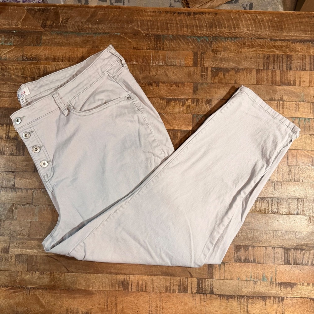 Denim & Co Womens 24W Light Grey Button Fly Cropped Straight Leg Pants Slit Hem